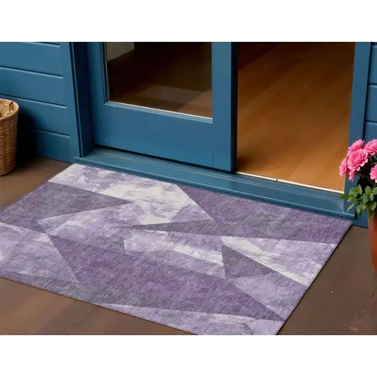 Purple And Ivory Geometric Washable Indoor Outdoor Area Rug Photo 2