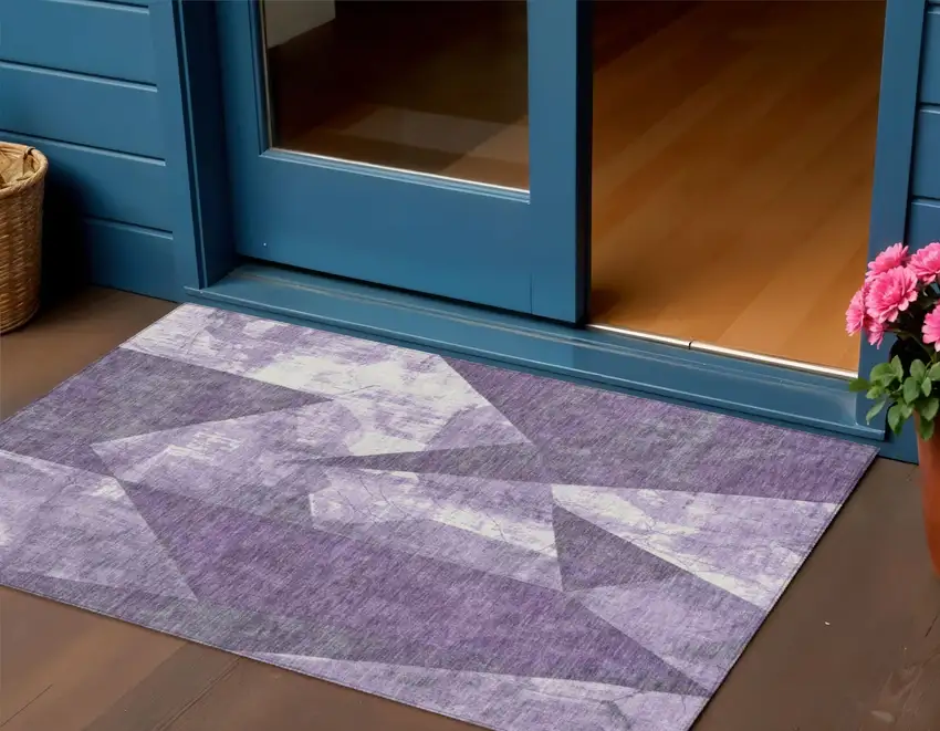 Purple And Ivory Geometric Washable Indoor Outdoor Area Rug Photo 2