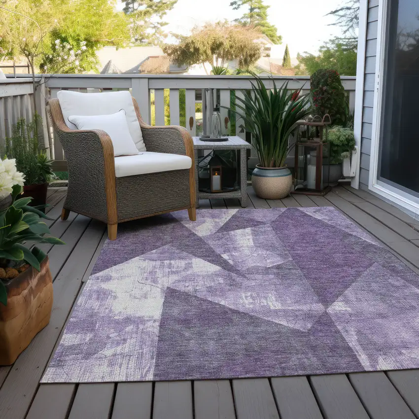 Purple And Ivory Geometric Washable Indoor Outdoor Area Rug Photo 7