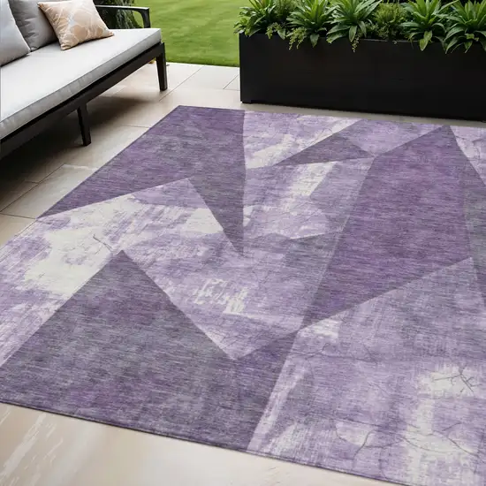 Purple And Ivory Geometric Washable Indoor Outdoor Area Rug Photo 2