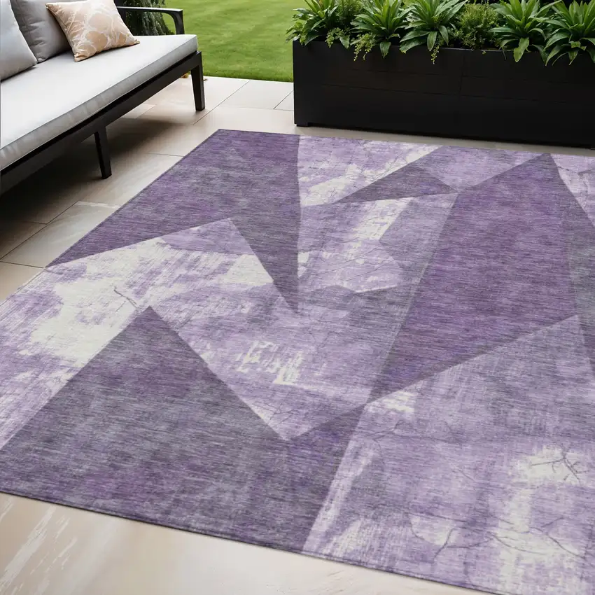 Purple And Ivory Geometric Washable Indoor Outdoor Area Rug Photo 2