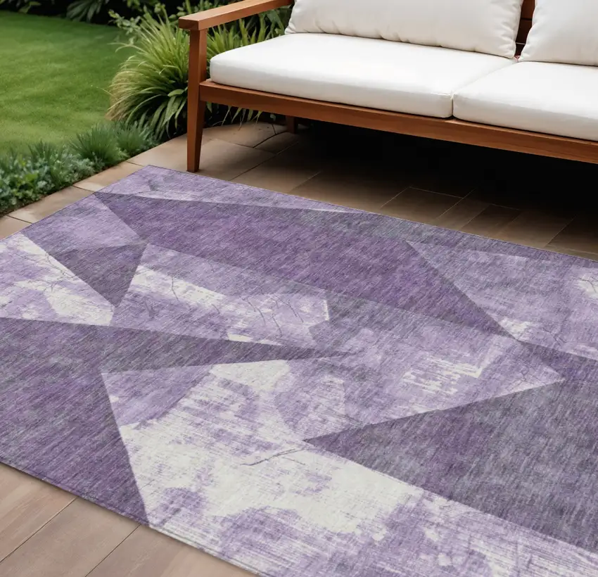 Purple And Ivory Geometric Washable Indoor Outdoor Area Rug Photo 2