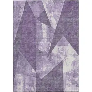 Photo of Purple And Ivory Geometric Washable Indoor Outdoor Area Rug