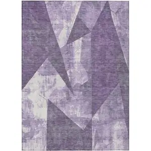 Photo of Purple And Ivory Geometric Washable Indoor Outdoor Area Rug