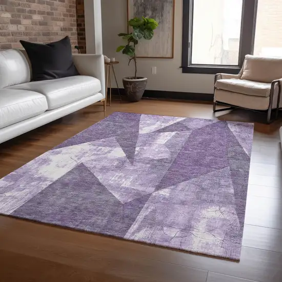 Purple And Ivory Geometric Washable Indoor Outdoor Area Rug Photo 6