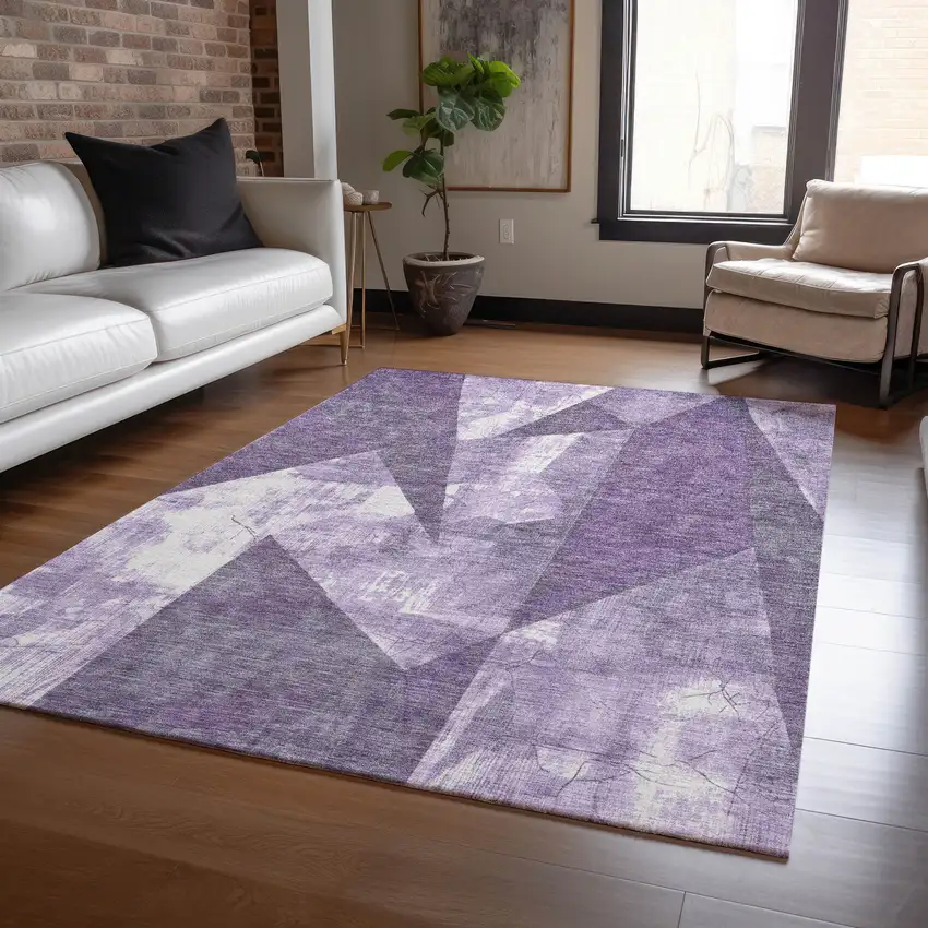 Purple And Ivory Geometric Washable Indoor Outdoor Area Rug Photo 6
