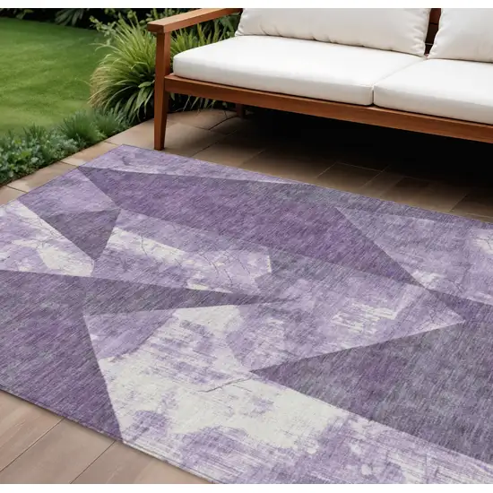 Purple And Ivory Geometric Washable Indoor Outdoor Area Rug Photo 2
