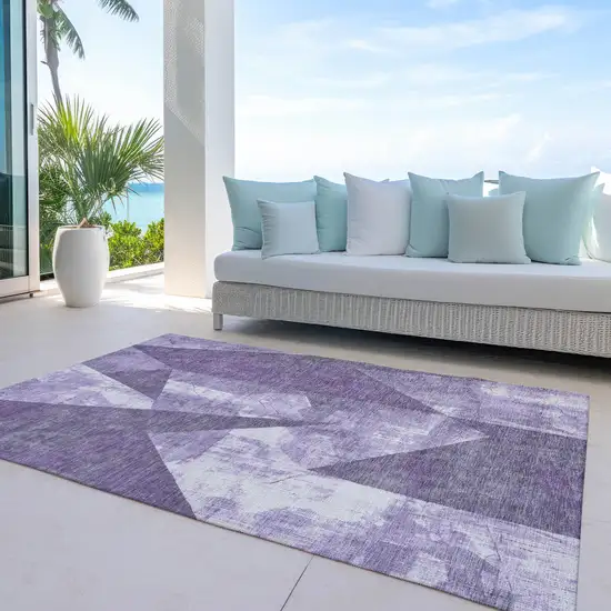 Purple And Ivory Geometric Washable Indoor Outdoor Area Rug Photo 5