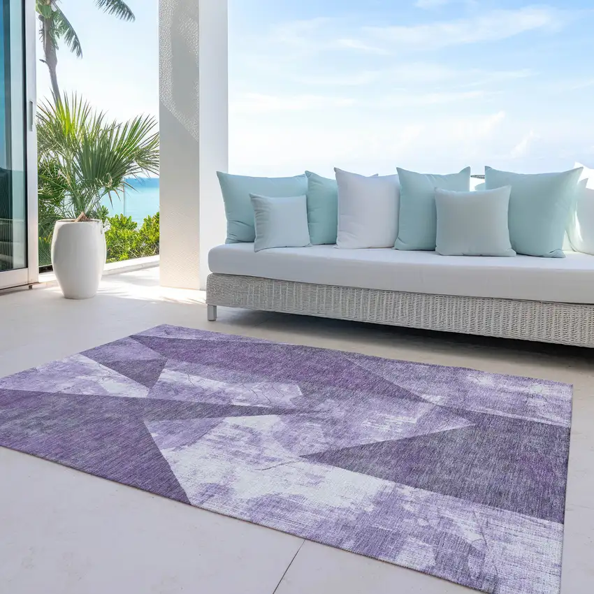 Purple And Ivory Geometric Washable Indoor Outdoor Area Rug Photo 5