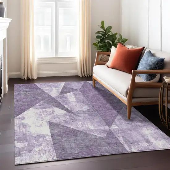 Purple And Ivory Geometric Washable Indoor Outdoor Area Rug Photo 7
