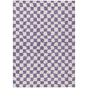 Photo of Purple And Ivory Geometric Washable Indoor Outdoor Area Rug