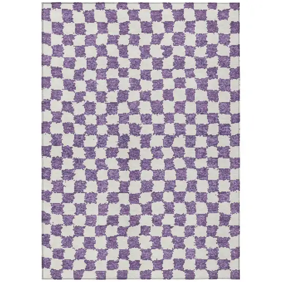 Purple And Ivory Geometric Washable Indoor Outdoor Area Rug Photo 1