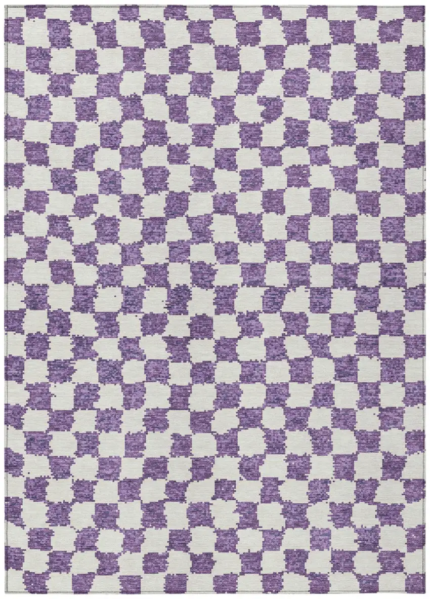 Purple And Ivory Geometric Washable Indoor Outdoor Area Rug Photo 1