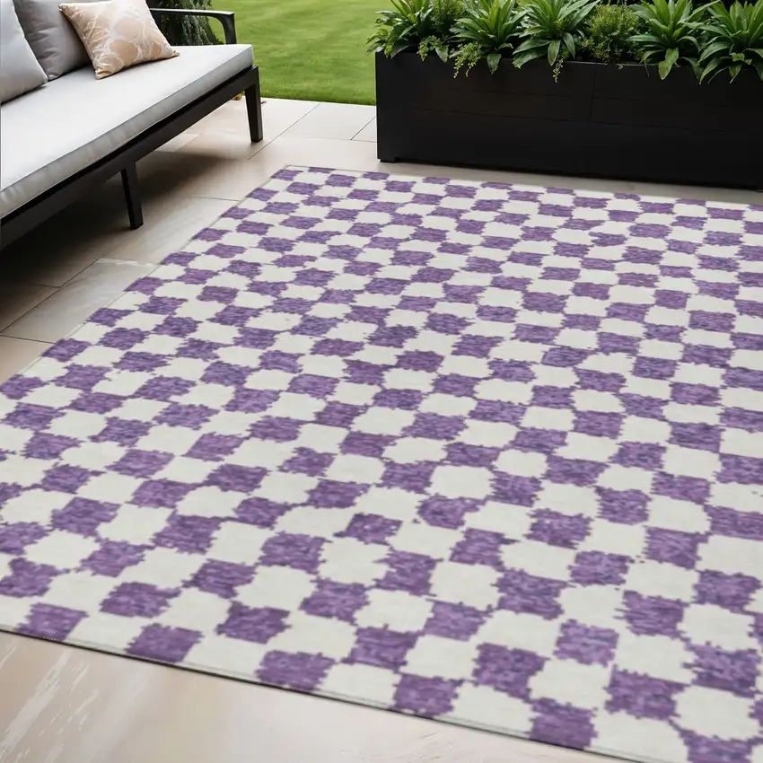 Purple And Ivory Geometric Washable Indoor Outdoor Area Rug Photo 2