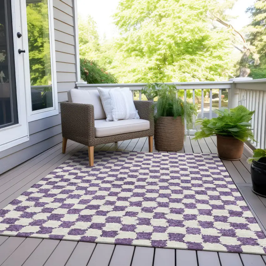 Purple And Ivory Geometric Washable Indoor Outdoor Area Rug Photo 8