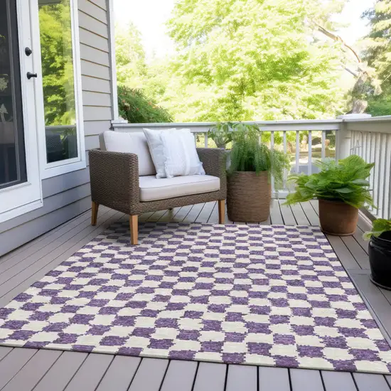 Purple And Ivory Geometric Washable Indoor Outdoor Area Rug Photo 8