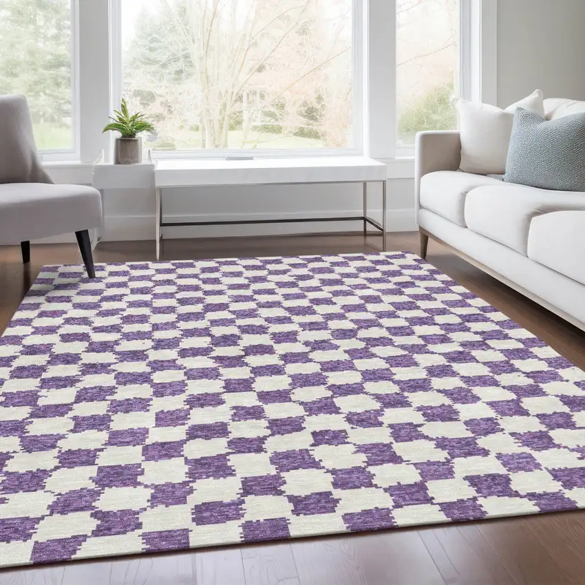 Purple And Ivory Geometric Washable Indoor Outdoor Area Rug Photo 7