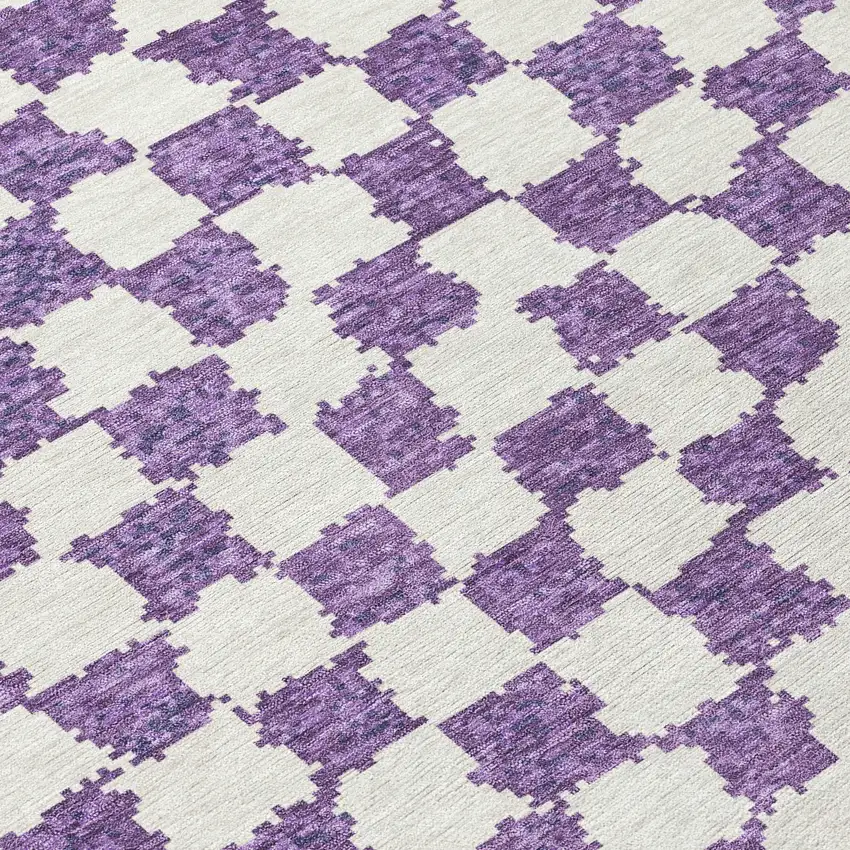 Purple And Ivory Geometric Washable Indoor Outdoor Area Rug Photo 9