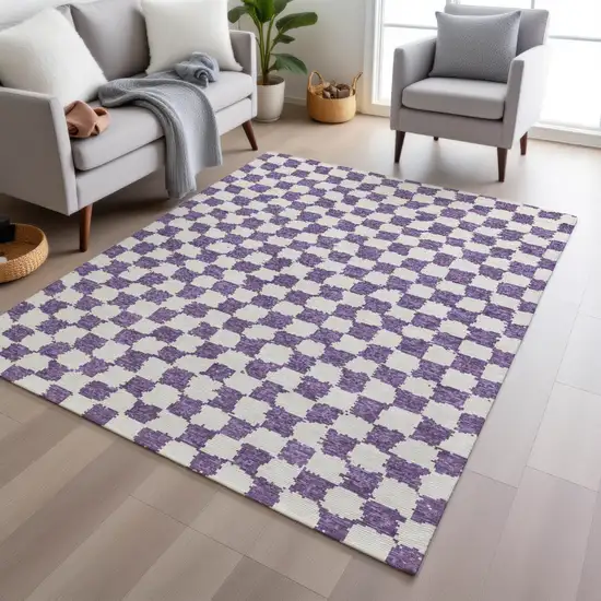 Purple And Ivory Geometric Washable Indoor Outdoor Area Rug Photo 6