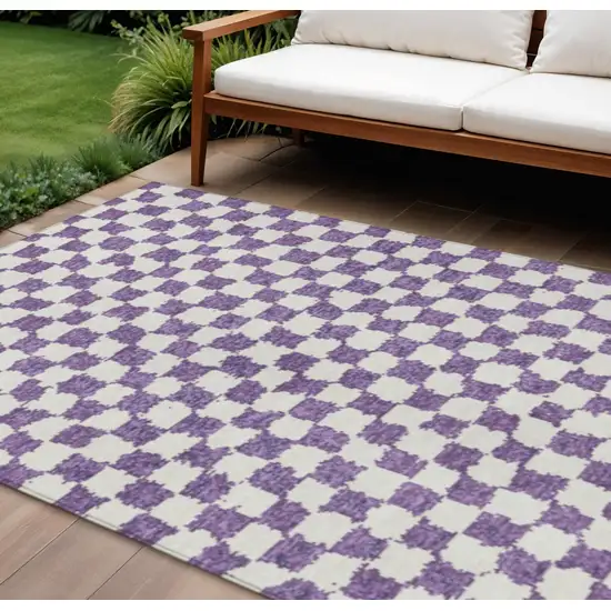 Purple And Ivory Geometric Washable Indoor Outdoor Area Rug Photo 2