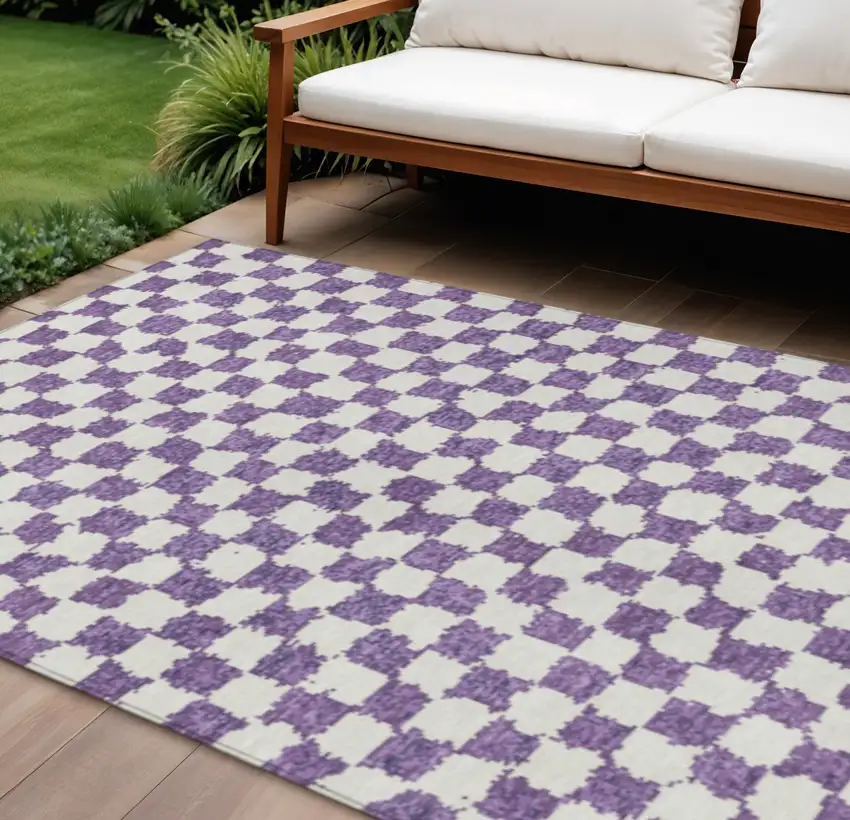 Purple And Ivory Geometric Washable Indoor Outdoor Area Rug Photo 2