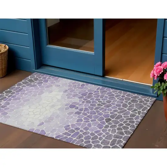 Purple And Ivory Geometric Washable Indoor Outdoor Area Rug Photo 2