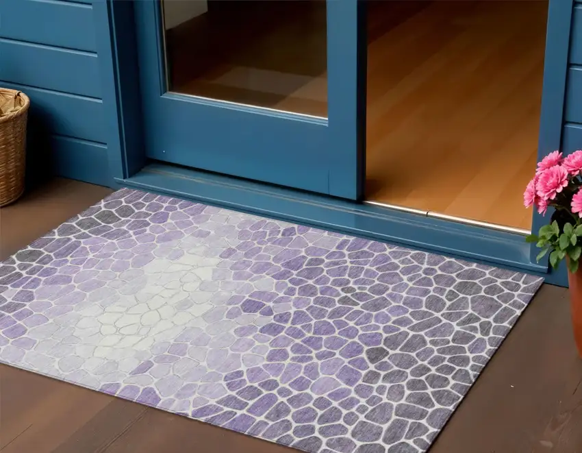 Purple And Ivory Geometric Washable Indoor Outdoor Area Rug Photo 2