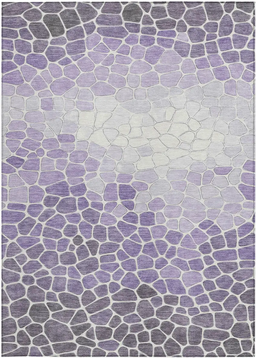 Purple And Ivory Geometric Washable Indoor Outdoor Area Rug Photo 3