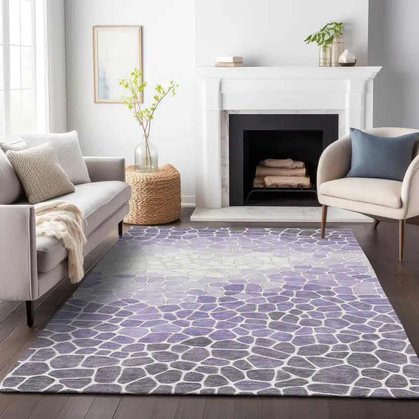 Purple And Ivory Geometric Washable Indoor Outdoor Area Rug Photo 8
