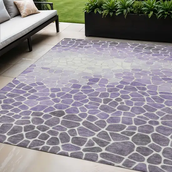 Purple And Ivory Geometric Washable Indoor Outdoor Area Rug Photo 2