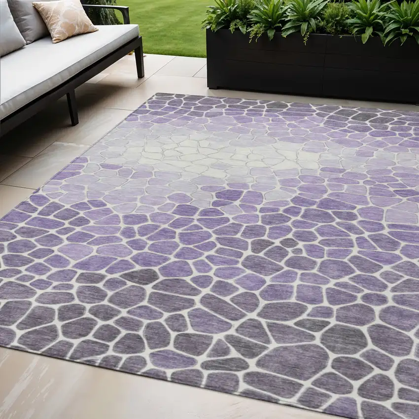 Purple And Ivory Geometric Washable Indoor Outdoor Area Rug Photo 2