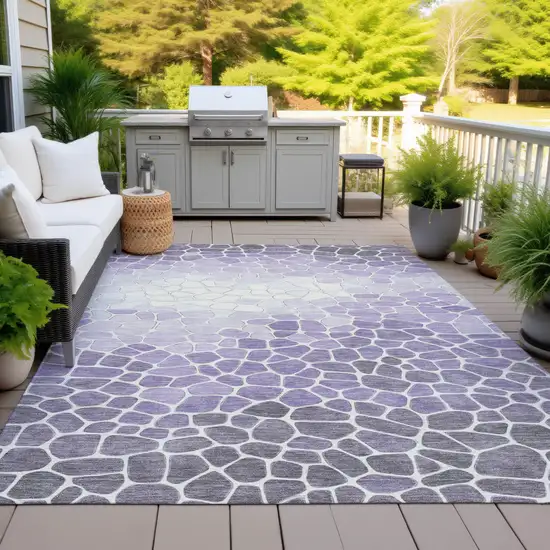 Purple And Ivory Geometric Washable Indoor Outdoor Area Rug Photo 6