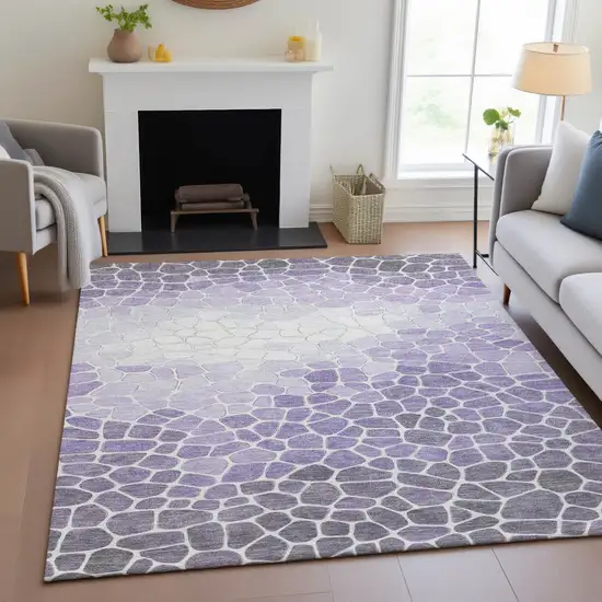 Purple And Ivory Geometric Washable Indoor Outdoor Area Rug Photo 7