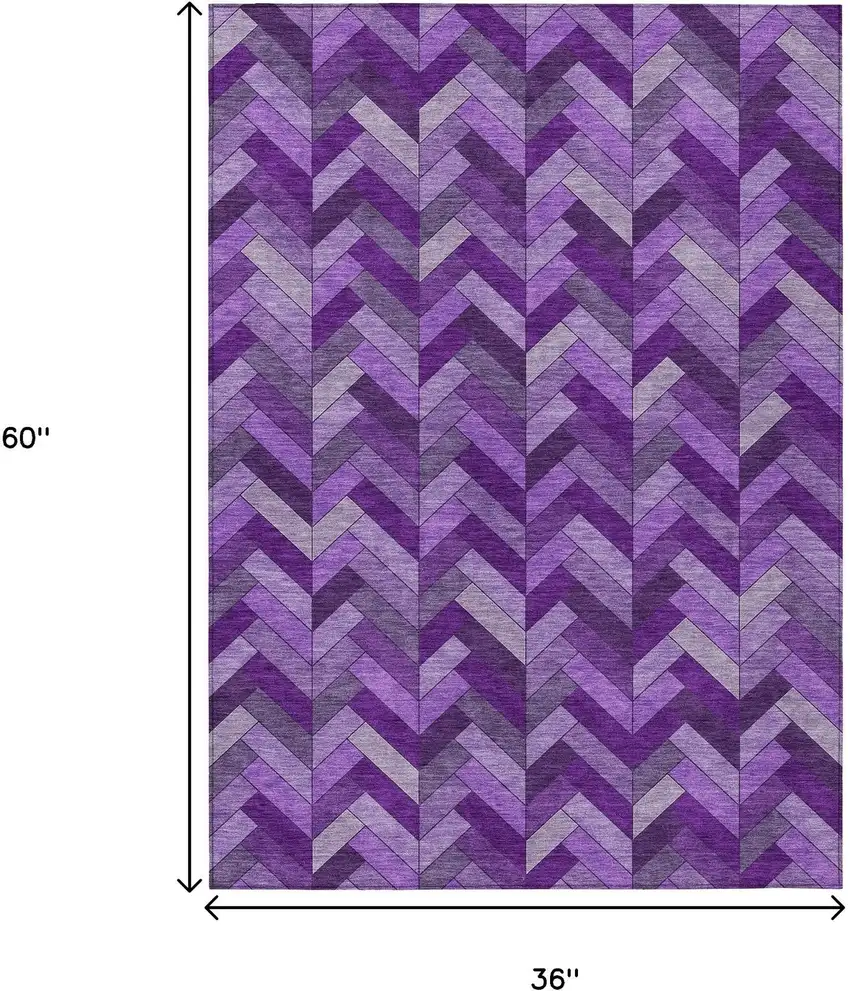 Purple And Ivory Geometric Washable Indoor Outdoor Area Rug Photo 3