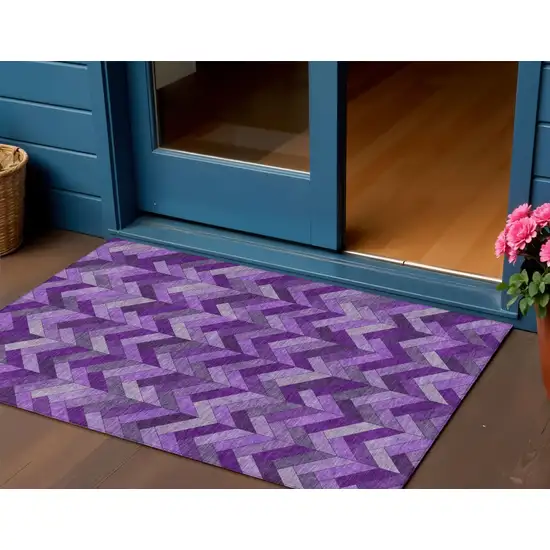 Purple And Ivory Geometric Washable Indoor Outdoor Area Rug Photo 1