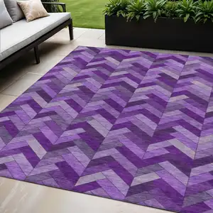 Photo of Purple And Ivory Geometric Washable Indoor Outdoor Area Rug