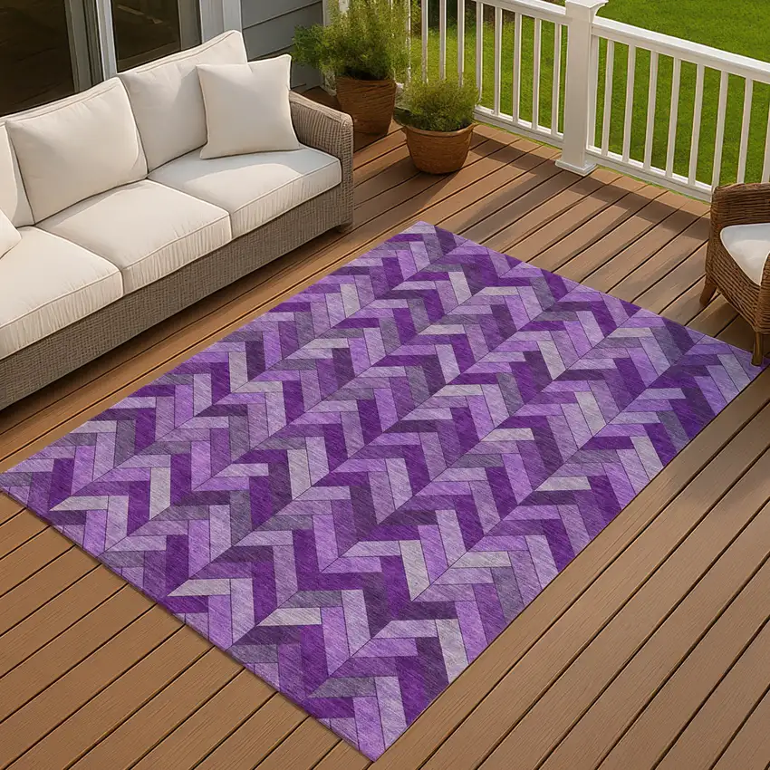 Purple And Ivory Geometric Washable Indoor Outdoor Area Rug Photo 6