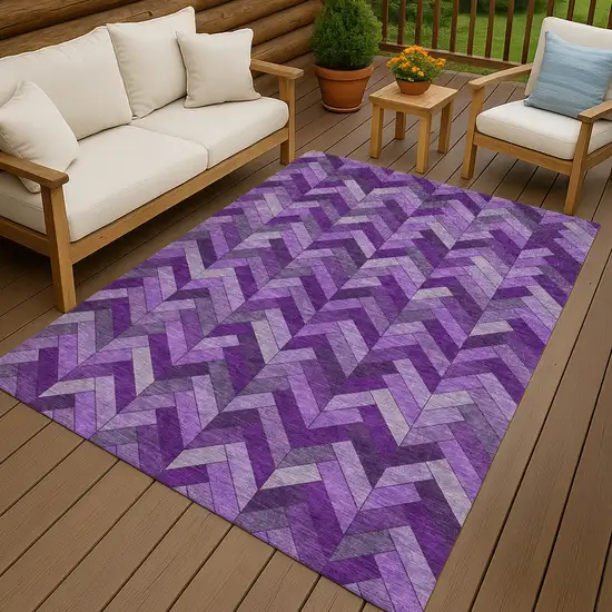 Purple And Ivory Geometric Washable Indoor Outdoor Area Rug Photo 9