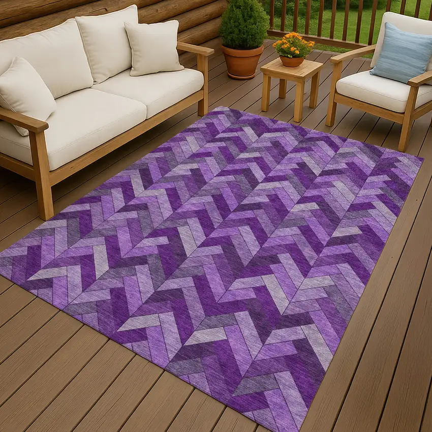Purple And Ivory Geometric Washable Indoor Outdoor Area Rug Photo 9
