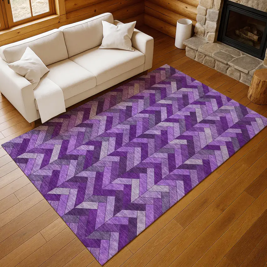 Purple And Ivory Geometric Washable Indoor Outdoor Area Rug Photo 7