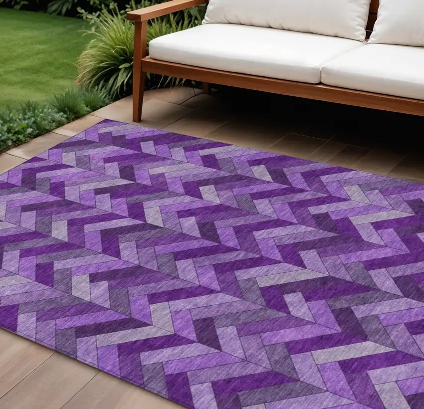 Purple And Ivory Geometric Washable Indoor Outdoor Area Rug Photo 1