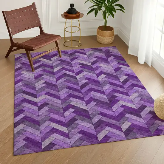 Purple And Ivory Geometric Washable Indoor Outdoor Area Rug Photo 8