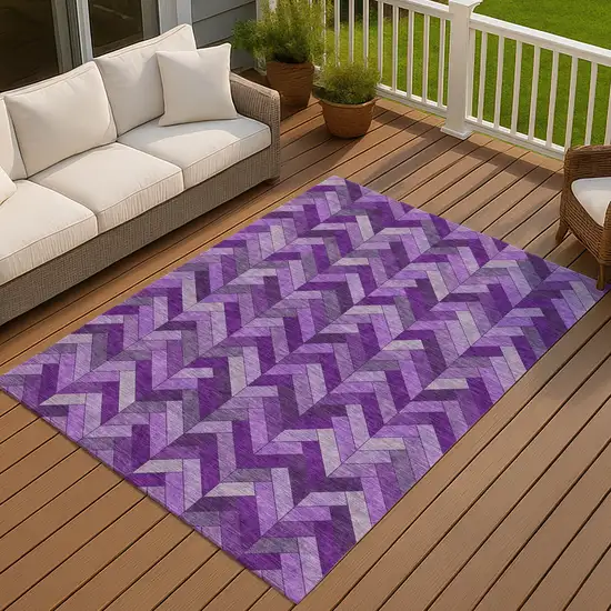 Purple And Ivory Geometric Washable Indoor Outdoor Area Rug Photo 6