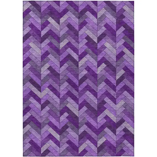 Purple And Ivory Geometric Washable Indoor Outdoor Area Rug Photo 2