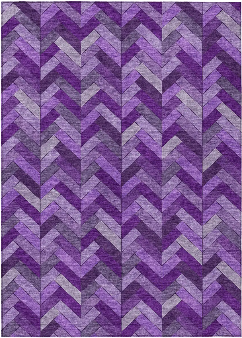 Purple And Ivory Geometric Washable Indoor Outdoor Area Rug Photo 2