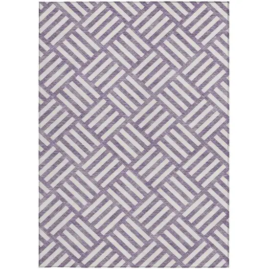 Purple And Ivory Geometric Washable Indoor Outdoor Area Rug Photo 6