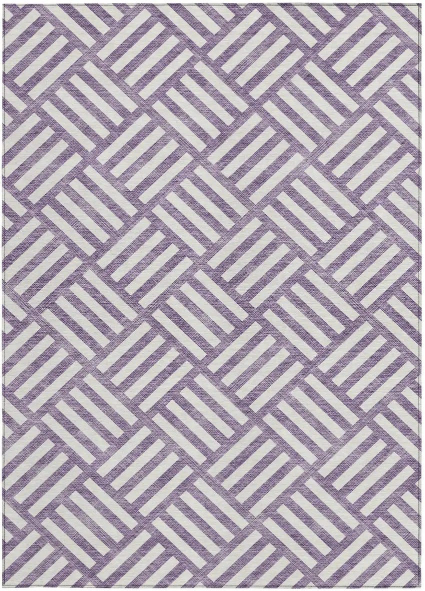 Purple And Ivory Geometric Washable Indoor Outdoor Area Rug Photo 6