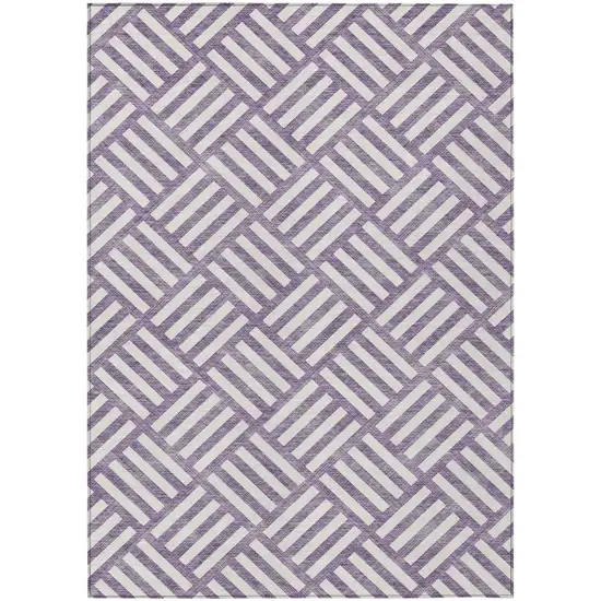 Purple And Ivory Geometric Washable Indoor Outdoor Area Rug Photo 2
