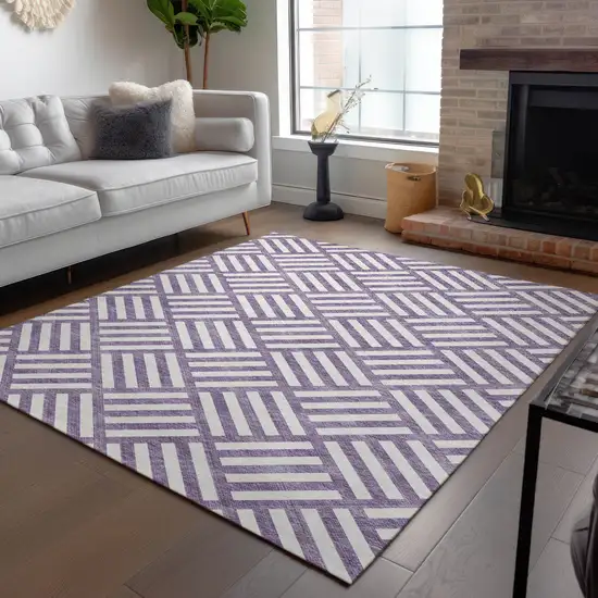 Purple And Ivory Geometric Washable Indoor Outdoor Area Rug Photo 9