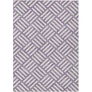 Photo of Purple And Ivory Geometric Washable Indoor Outdoor Area Rug